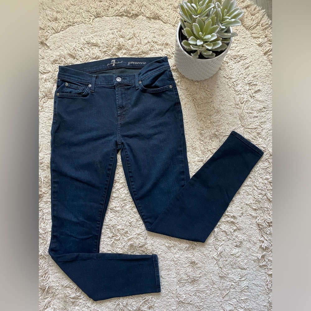 7 For All Mankind Gwenevere Jeans Mid Rise Skinny Ankle Dark Wash Stretch Denim